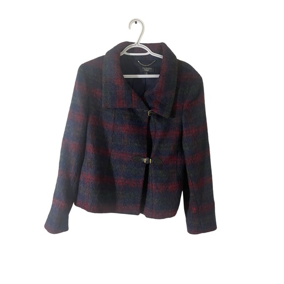 Talbots Plaid Fuzzy Wool Buckle Front Coat Size 16 Petite NEW Collar Classic - Picture 1 of 7
